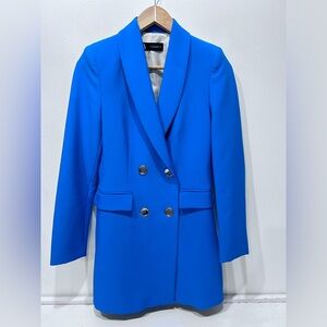 ZARA Blue Double Breasted Blazer Dress Padded Shoulders Fully Lined‎ Size S
